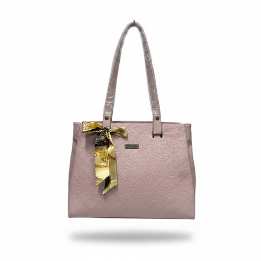 Chic Textured Tote with Silk-Style Scarf Accent