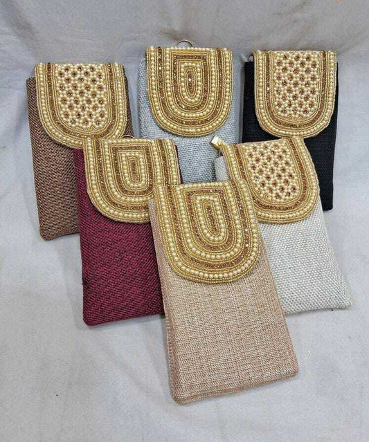 Jute Traditional Mobile Pouch With Bead Handwork