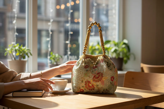 Luxury Mint Floral Embroidered Potli Bag